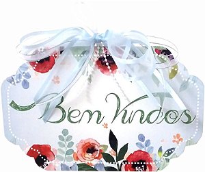 1702-001 Placa MDF - Bem vindos floral azul