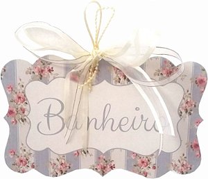 1706-003 Placa MDF - Banheiro Listras e flores