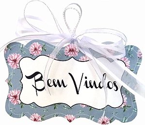 1706-007 Placa MDF - Bem vindos floral azul
