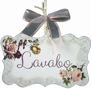 1714 Placa MDF - Lavabo pássaros e rosas