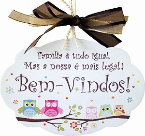 1726 Placa MDF - Bem vindo corujas