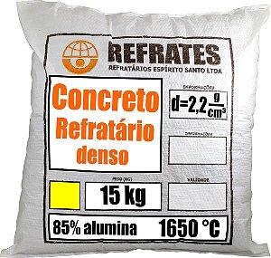 REFRATES85 - 15kg de Concreto Refratário até 1650°C - 85% alumina - densidade 2,2g/cm³