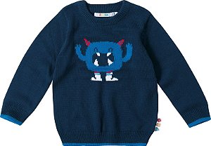 Blusa de Tricô Azul Estampa de Monstro Bebê Malwee