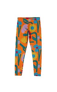 Calça Legging Infantil Mimo Laranja Estampa de Flores Fábula