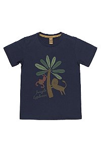 Camiseta de Manga Curta Azul Marinho Estampa Macaco Leão Up Baby