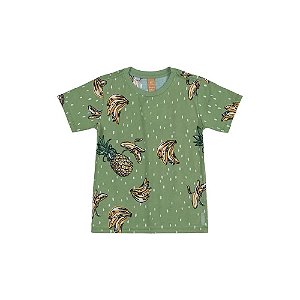 Camiseta de Manga Curta em Malha Verde Estampa Banana Up Baby