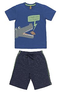 Conjunto de Camiseta Azul Jacare Bermuda Moletom Up Baby