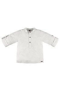 Camisa Branca De Manga Longa Estilo Bata Linho Bebe Menino Up Baby