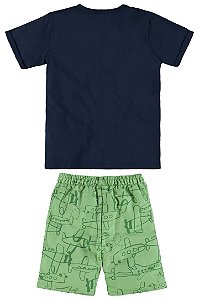 Conjunto Camiseta Manga Curta Azul Marinho Bermuda Verde Em Moletom Bebe Menino Up Baby