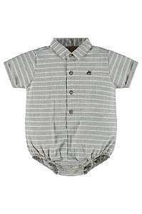 Body Camisa Manga Curta Tricoline Listrada Caqui Bebe Menino Up Baby