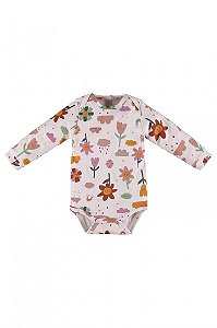 Body De Manga Longa Rosa Estampa Flores Bebe Menina Up Baby