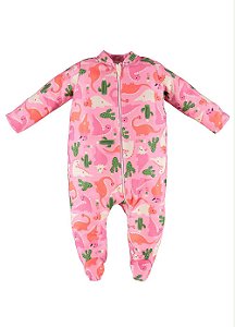 Macacão Pijama Inverno Malha Soft Rosa Bebe Menina Up Baby