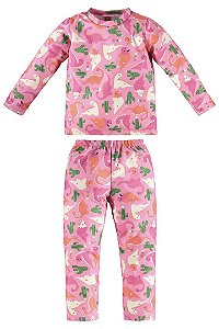 Pijama Inverno Malha Soft Thermo Rosa Estampa Dinossauro Bebe Menina Up Baby