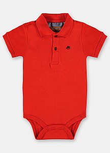 Body De Manga Curta E Gola Polo Vermelho Básico Bebe Menino Up Baby