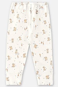 Calça Em Suedine Natural Estampa Coelhos Bebe Menino Menina Up Baby