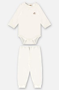 Pijama Malha Térmica Conjunto Branco Bebe Unissex Up Baby