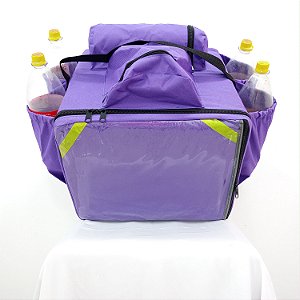 Mochila de Pizza Térmica 44L Roxa Lilas  Para Entregas - Acompanha Caixa de Isopor
