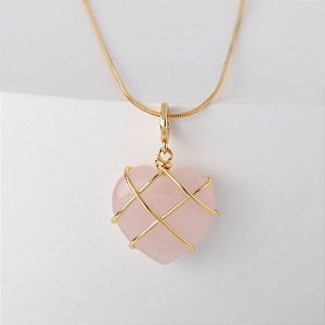 Colar De Coração Barbie Rosa Cristal Opala