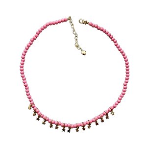 colar bolinha mini star rosa chiclete