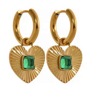 brinco coração Catarina verde