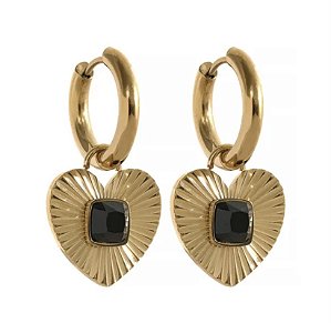 brinco coração Catarina black