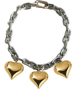 colar golden heart silver