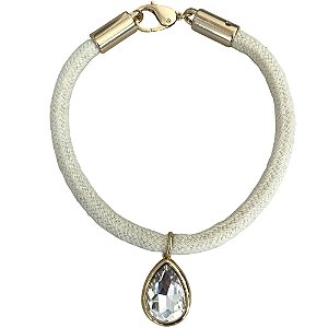 colar gota cristal cordão off white