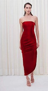 Vestido  Midi Festa Drapeado Maracujá