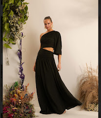 Vestido Longo Preto  Um Ombro Corgie