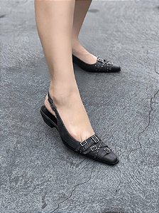Scarpin Slingback Salto Baixo Fivelas Luiza Barcelos