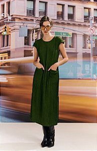 Vestido Midi Reto em Malha com Textura Tricô – Marrô