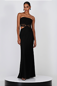 Vestido Longo Cut Out com Renda Caos Moda