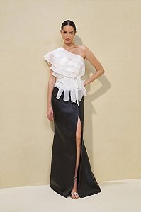 Conjunto Top Camadas e Saia Longa Fenda Fleche D'Or