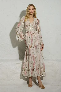 Vestido Kimono Estampa Rosa Thamara Capelão