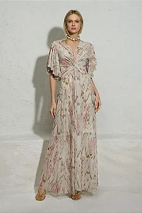 Vestido Longo Nó Manga Curta Thamara Capelão