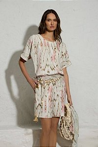 Conjunto Estampa Rosa Blusa Short Thamara Capelão