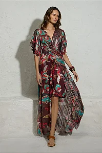 Vestido Tule no Floral fenda Thamara Capelão