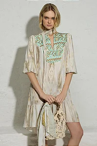 Vestido Pala Tecido Bordado Thamara Capelão