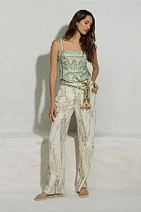 Calça Estampa Ikat Dourado  Thamara Capelão