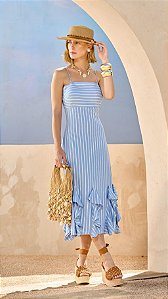 Vestido Listrado Midi Babado Fleche D'Or