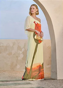 Vestido um Ombro Print Tulipa Fleche D'or