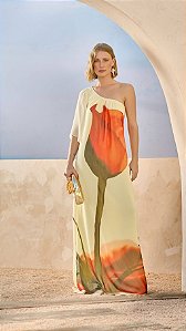 Vestido um Ombro Print Tulipa Fleche D'or