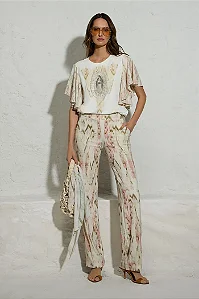 Calça Malha Canelada Estampa Ikat Thamara Capelão