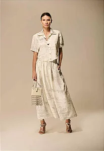 Conjunto Camisa Cropped e Saia Estampa Liberté Caos Moda