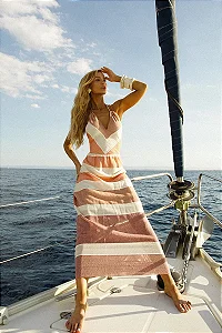 Vestido  midi  Natural Listras  Skunk Brasil