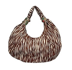 Bolsa Grande em Pelo Zebra com Argolas Metálicas e Aplicações Luiza Barcelos