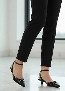 Scarpin Slingback em Couro com Salto Baixo e Laço Luiza Barcelos