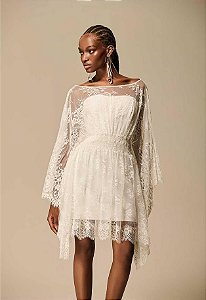 Vestido Tomara Que Caia com Sobreposição em Renda Caos Moda