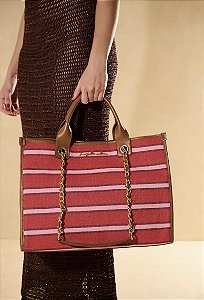 Bolsa Grande com Listras e Alças de Corrente e Couro Luiza Barcelos