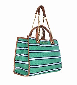 Bolsa Grande com Listras e Alças de Corrente e Couro Luiza Barcelos